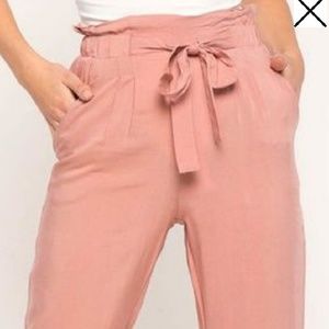 Pink paper bag pants